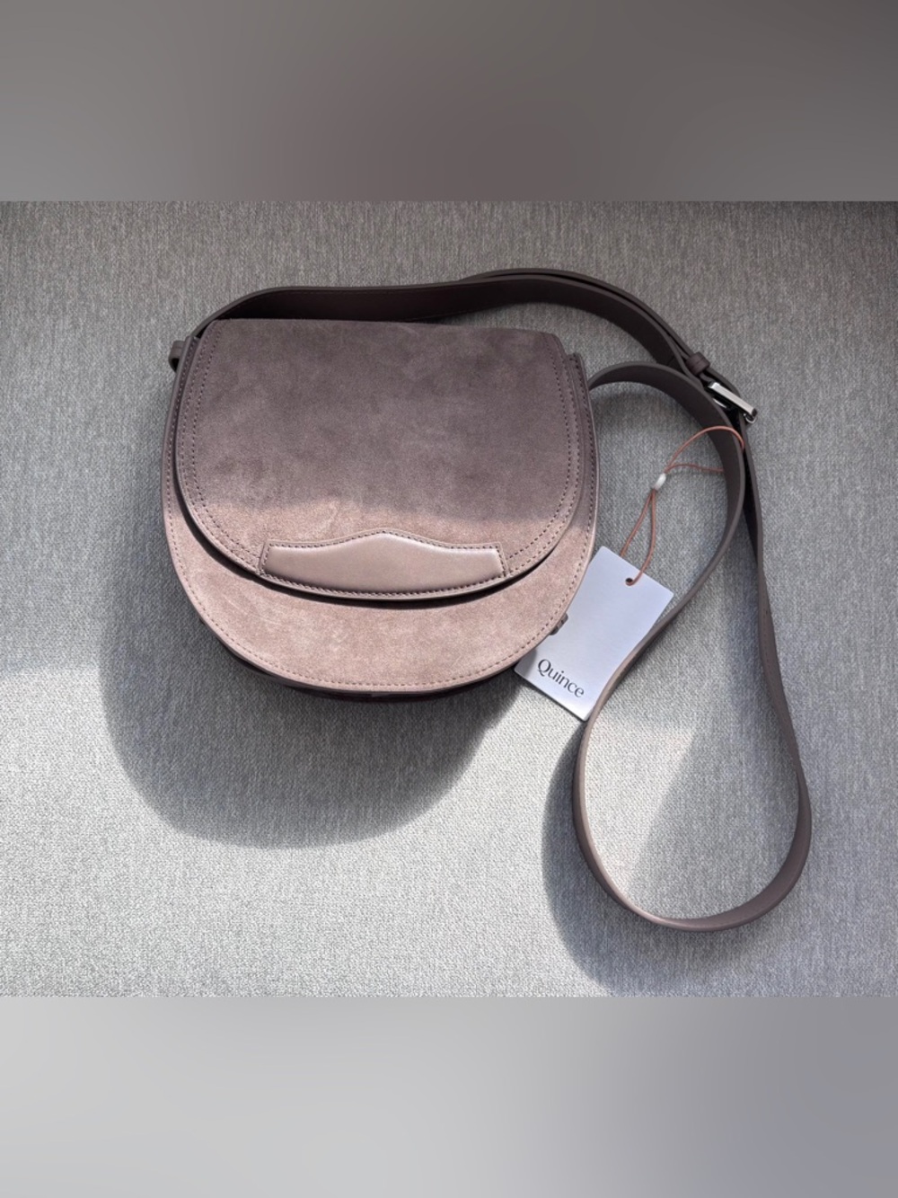 Quince Italian Suede Saddle Bag Crossbody Pebble NWT - Picture 3 of 9